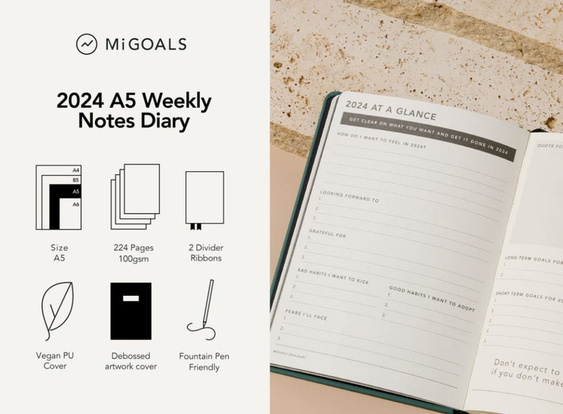 PRE-ORDER 2025 MiGoals A5 Weekly Notes Diary (RRP: £20)