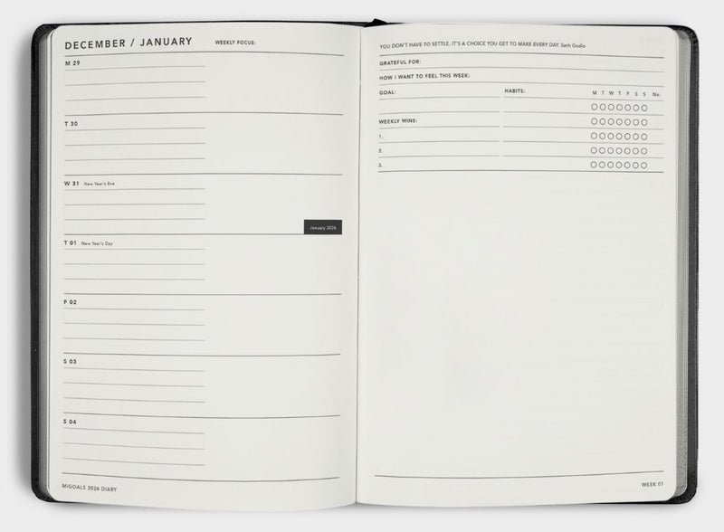 PRE-ORDER 2027 MiGoals A5 Weekly Notes Diary (RRP: £20)