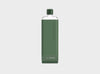 Viral reusable clear waterbottle in a dark green silicone sleeve and dark green lid in size slim.