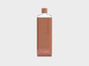 On trend reusable clear waterbottle in a light brown silicone sleeve and neutral brown lid in size slim.