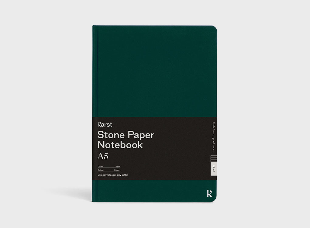 Karst hardcover notebook in A5 with eco friendly stone paper in forest green