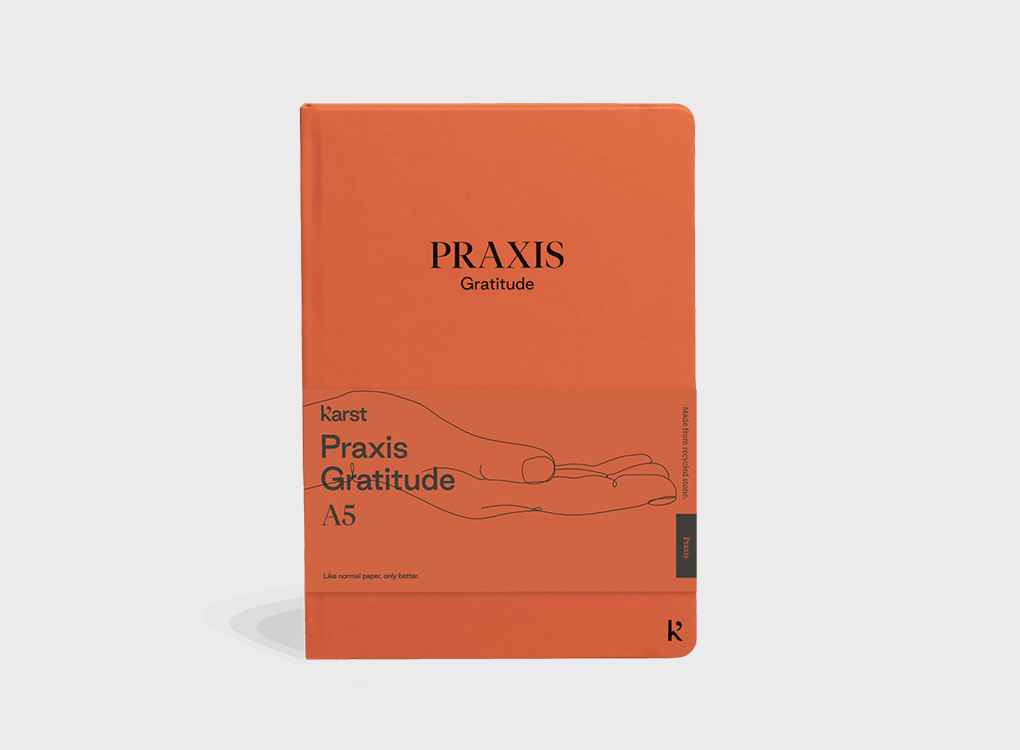Karst orange coloured gratitude journal made with environmentally friendly stone paper